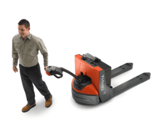 toyota electric narrow pallet jack to move vending machine