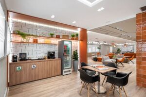 clean breakroom with a smart cooler