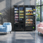 breakroom with vending machine and pink and blue comfortable couches