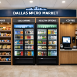 self-service convenience kiosk known as a micro-market, typically found in corporate breakrooms or hotel lobbies.